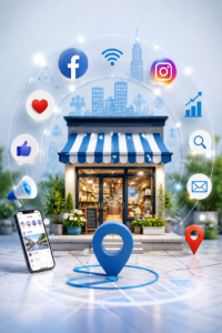 Digital marketing for local businesses with social media, local SEO, Google Maps, analytics, and storefront