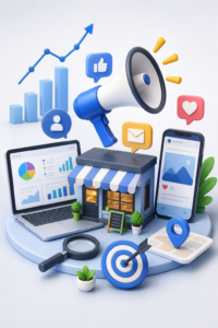 Digital marketing for local businesses with storefront, local SEO, social media, analytics, and online advertising.